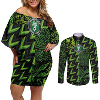 Custom Nigeria Football Couples Matching Off Shoulder Short Dress and Long Sleeve Button Shirt Super Eagles Champions - Wonder Print Shop