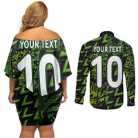 Custom Nigeria Football Couples Matching Off Shoulder Short Dress and Long Sleeve Button Shirt Super Eagles Champions - Wonder Print Shop