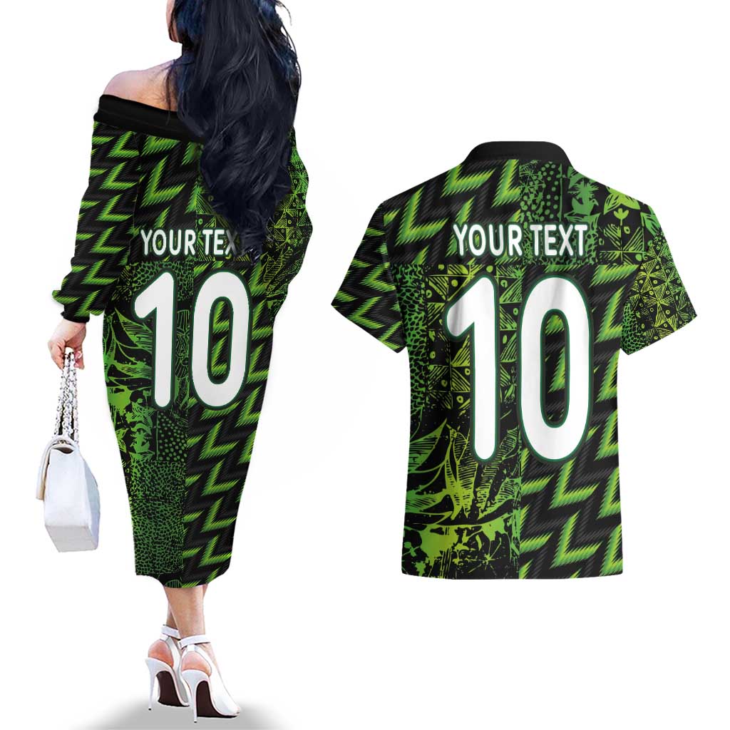 Custom Nigeria Football Couples Matching Off The Shoulder Long Sleeve Dress and Hawaiian Shirt Super Eagles Champions - Wonder Print Shop