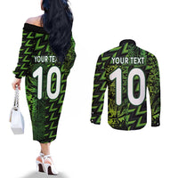 Custom Nigeria Football Couples Matching Off The Shoulder Long Sleeve Dress and Long Sleeve Button Shirt Super Eagles Champions - Wonder Print Shop