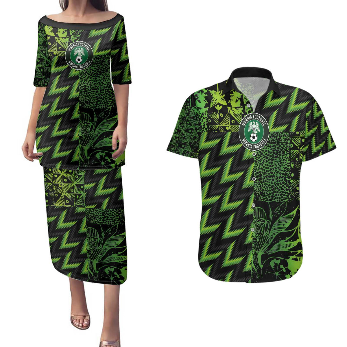 Custom Nigeria Football Couples Matching Puletasi and Hawaiian Shirt Super Eagles Champions - Wonder Print Shop