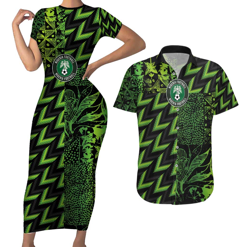 Custom Nigeria Football Couples Matching Short Sleeve Bodycon Dress and Hawaiian Shirt Super Eagles Champions - Wonder Print Shop