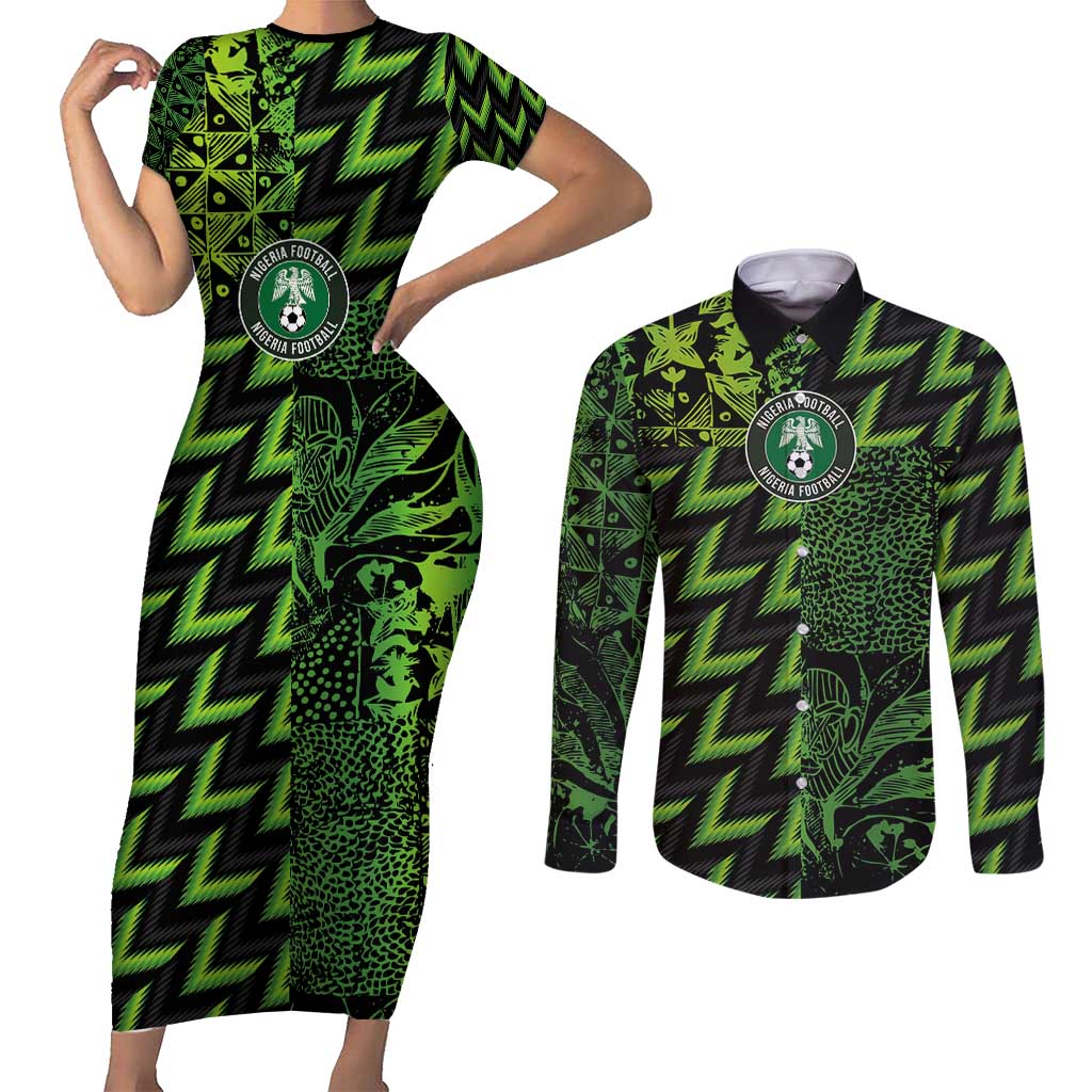 Custom Nigeria Football Couples Matching Short Sleeve Bodycon Dress and Long Sleeve Button Shirt Super Eagles Champions - Wonder Print Shop