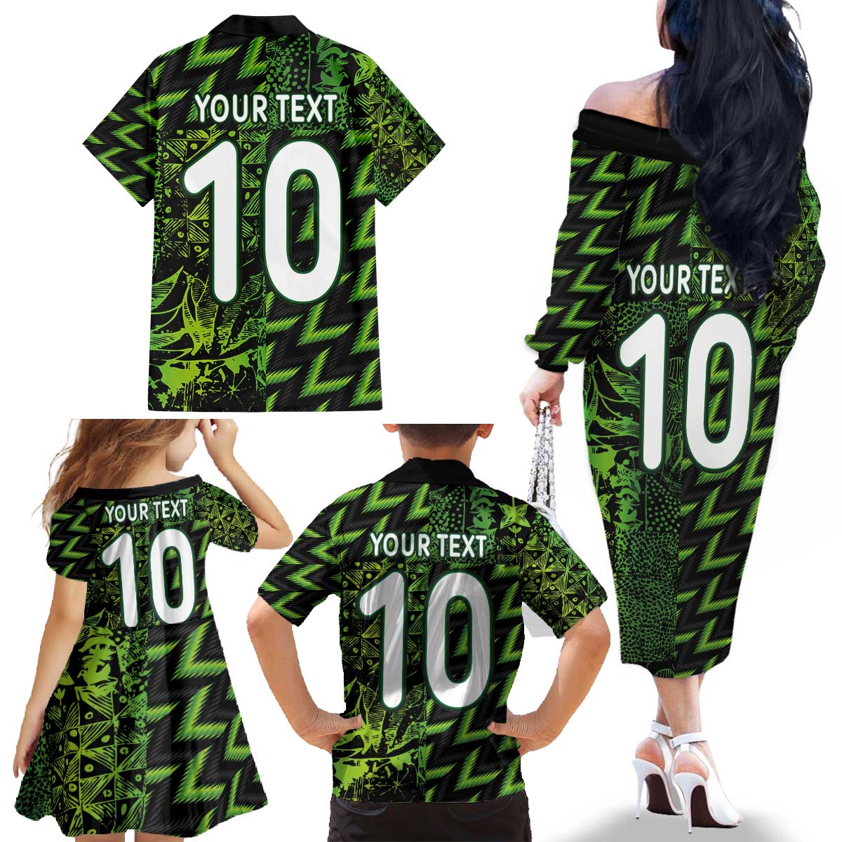 Custom Nigeria Football Family Matching Off The Shoulder Long Sleeve Dress and Hawaiian Shirt Super Eagles Champions - Wonder Print Shop
