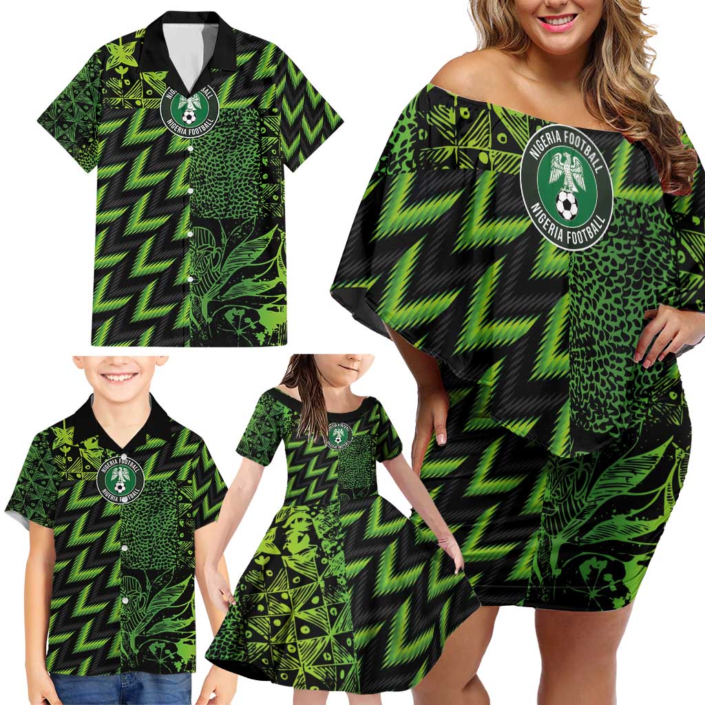 Custom Nigeria Football Family Matching Off Shoulder Short Dress and Hawaiian Shirt Super Eagles Champions - Wonder Print Shop