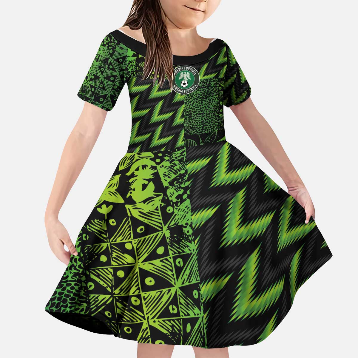 Custom Nigeria Football Kid Short Sleeve Dress Super Eagles Champions - Wonder Print Shop