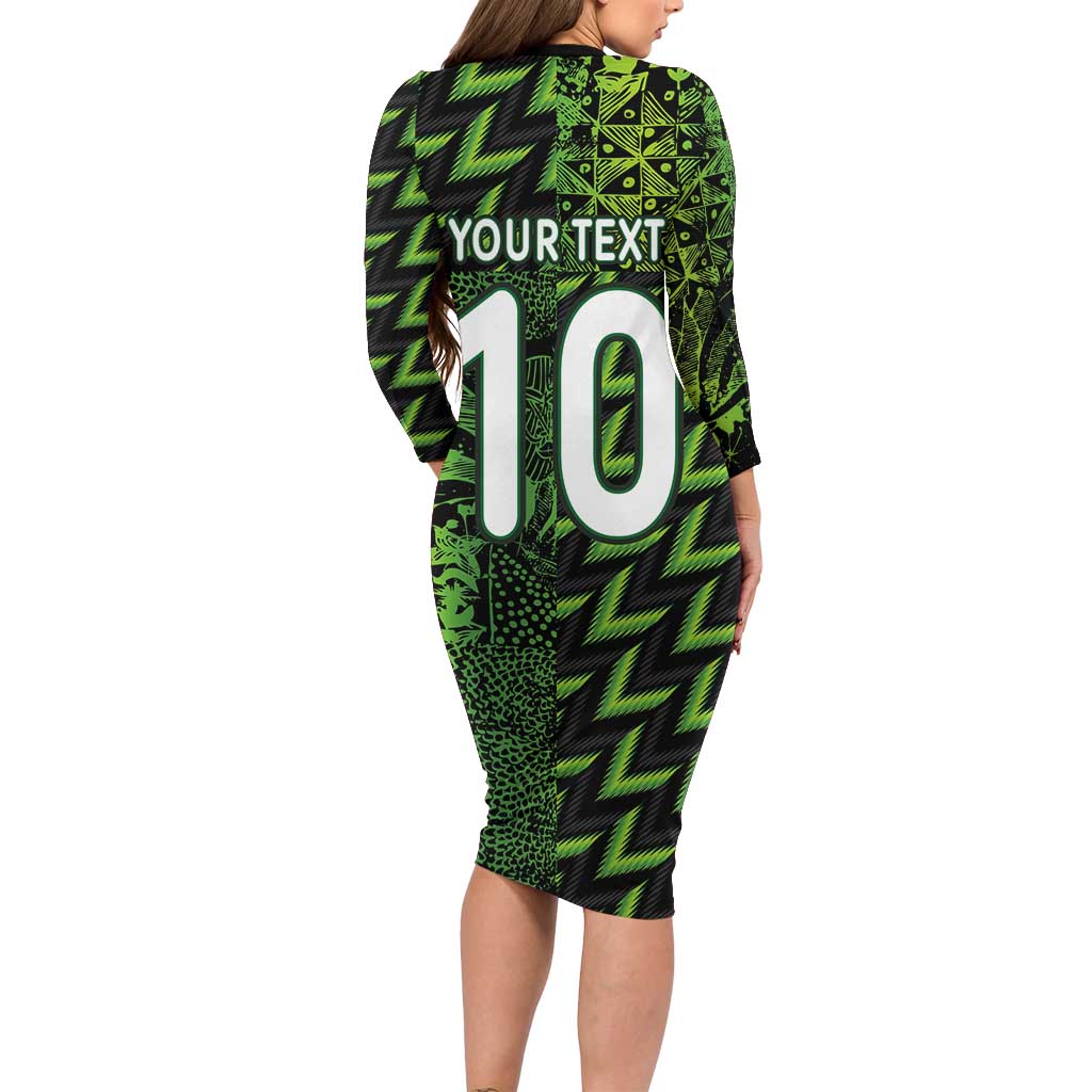 Custom Nigeria Football Long Sleeve Bodycon Dress Super Eagles Champions - Wonder Print Shop