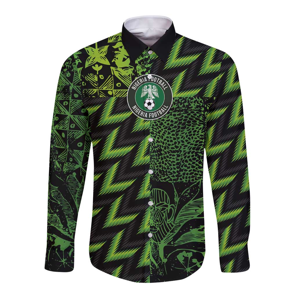 Custom Nigeria Football Long Sleeve Button Shirt Super Eagles Champions - Wonder Print Shop