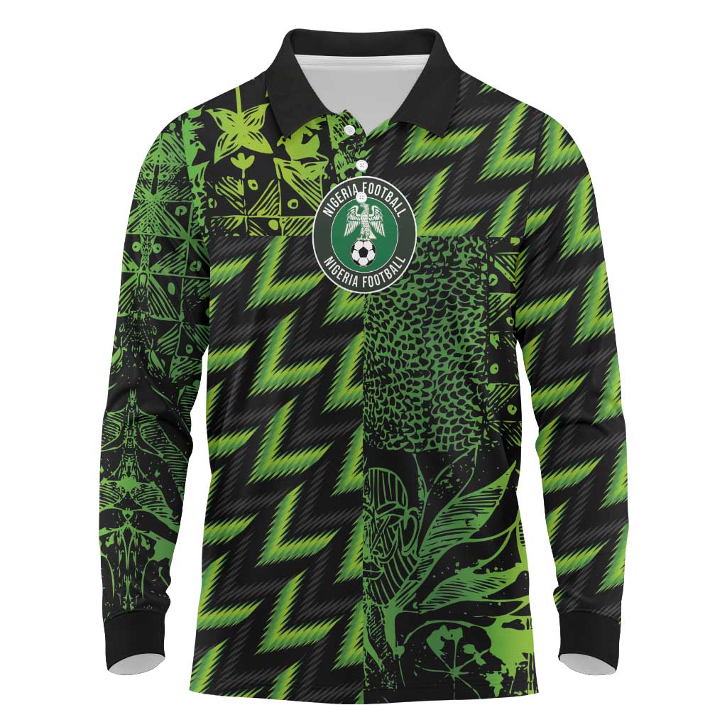 Custom Nigeria Football Long Sleeve Polo Shirt Super Eagles Champions - Wonder Print Shop