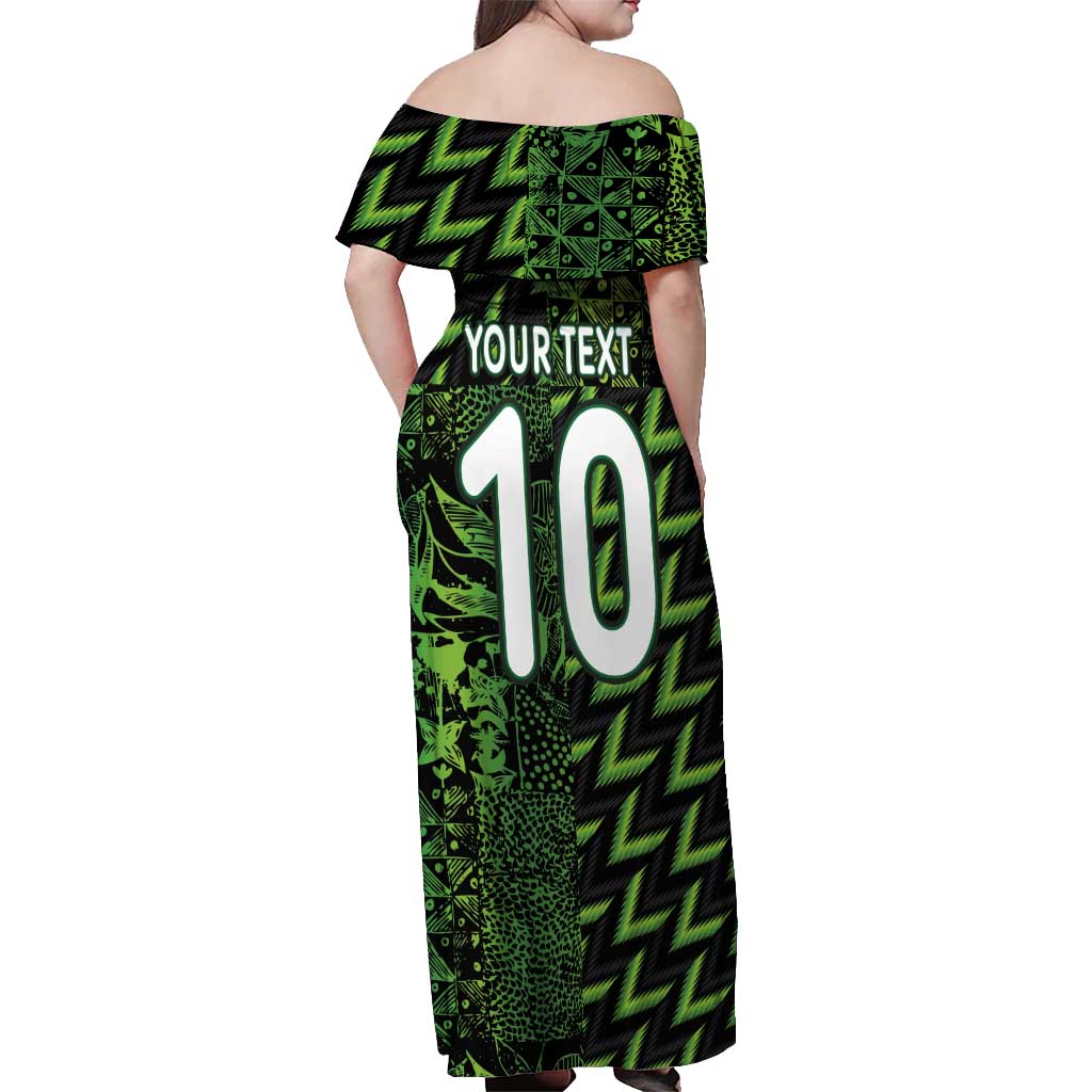 Custom Nigeria Football Off Shoulder Maxi Dress Super Eagles Champions - Wonder Print Shop