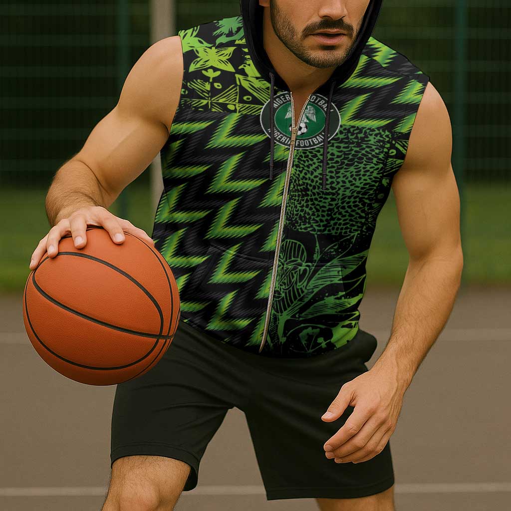 Custom Nigeria Football Sleeveless Zip Hoodie Super Eagles Champions - Wonder Print Shop