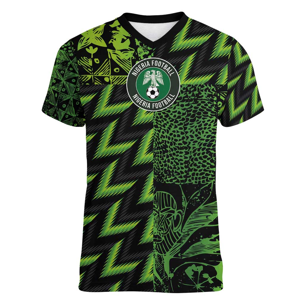 Custom Nigeria Football Women V-Neck T-Shirt Super Eagles Champions - Wonder Print Shop