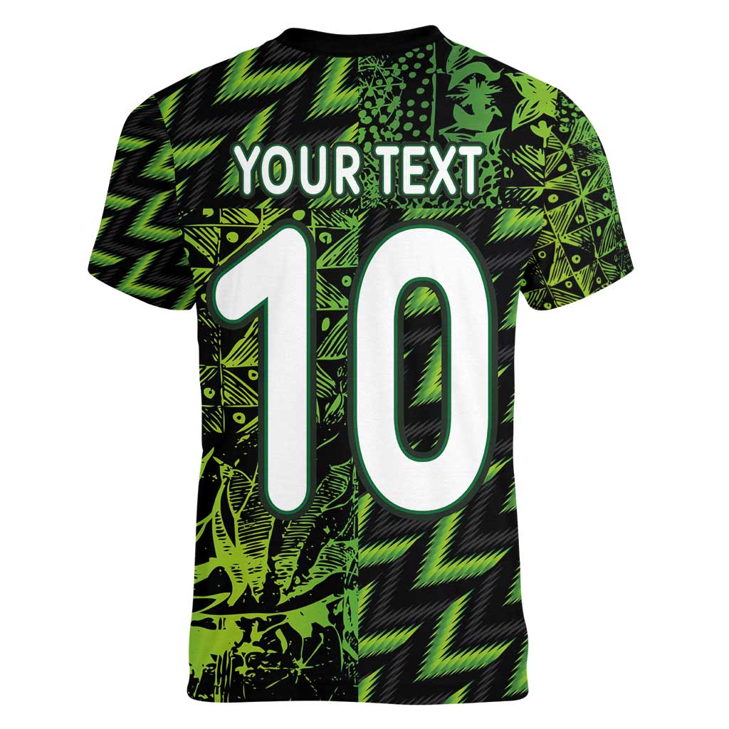 Custom Nigeria Football Women V-Neck T-Shirt Super Eagles Champions - Wonder Print Shop