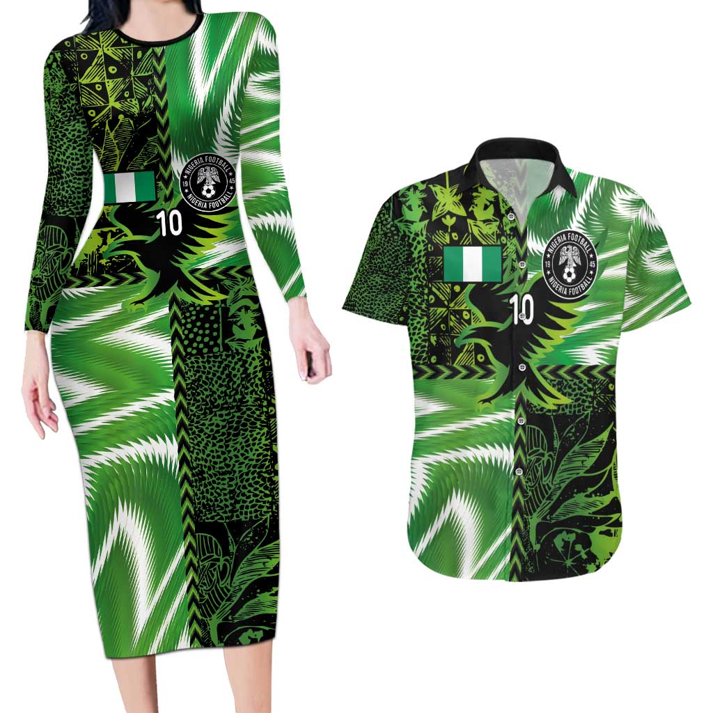 Custom Nigeria Football Couples Matching Long Sleeve Bodycon Dress and Hawaiian Shirt Super Eagles Spirit - Wonder Print Shop