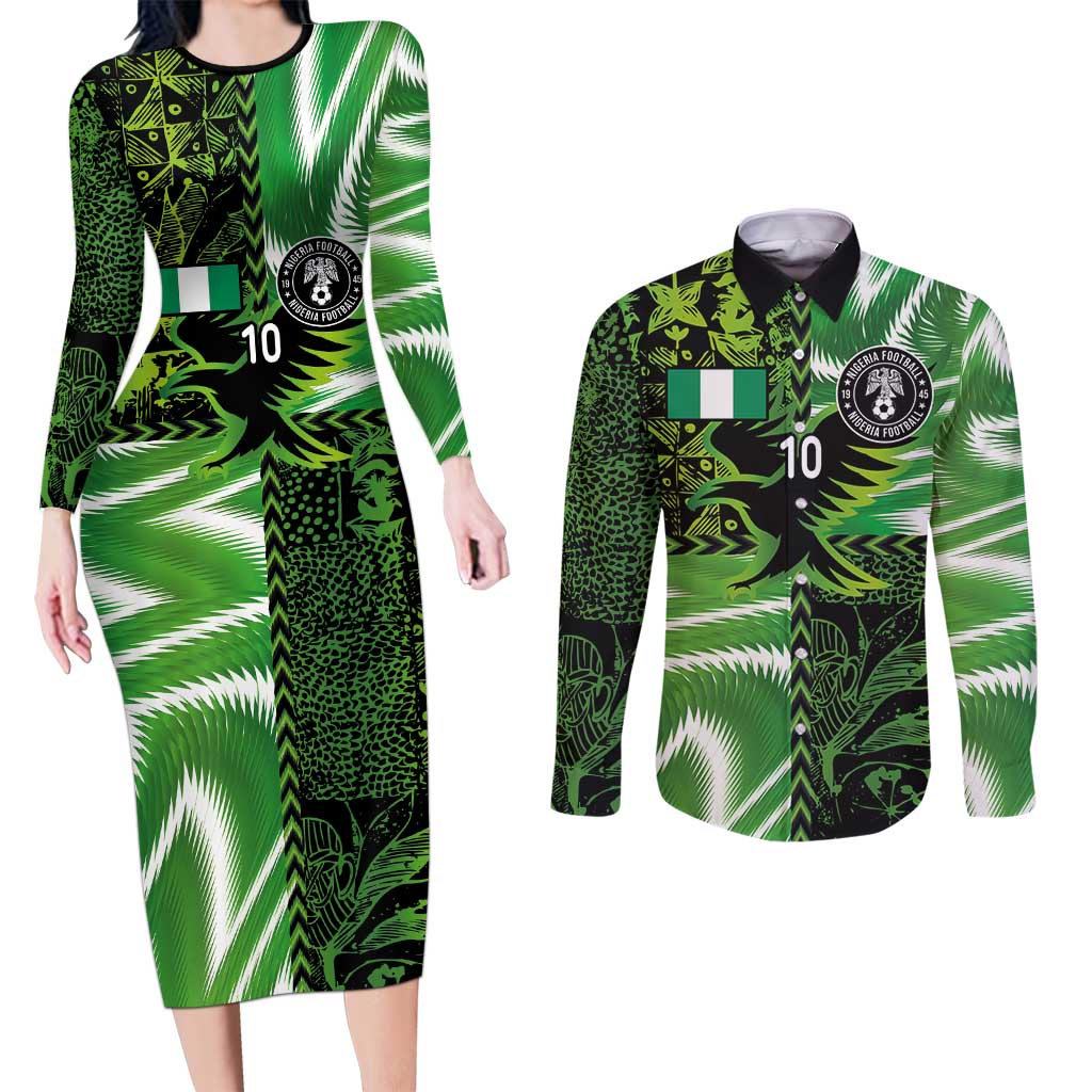 Custom Nigeria Football Couples Matching Long Sleeve Bodycon Dress and Long Sleeve Button Shirt Super Eagles Spirit - Wonder Print Shop