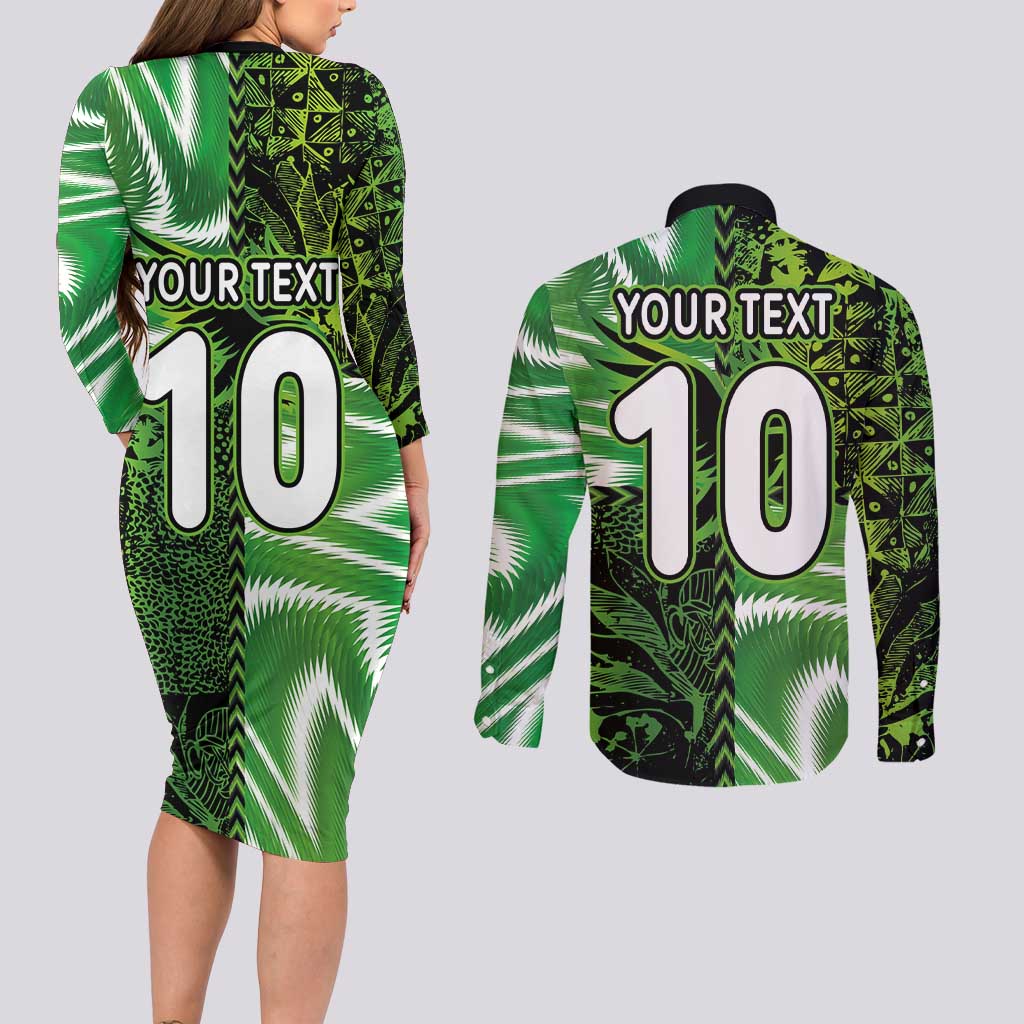 Custom Nigeria Football Couples Matching Long Sleeve Bodycon Dress and Long Sleeve Button Shirt Super Eagles Spirit - Wonder Print Shop