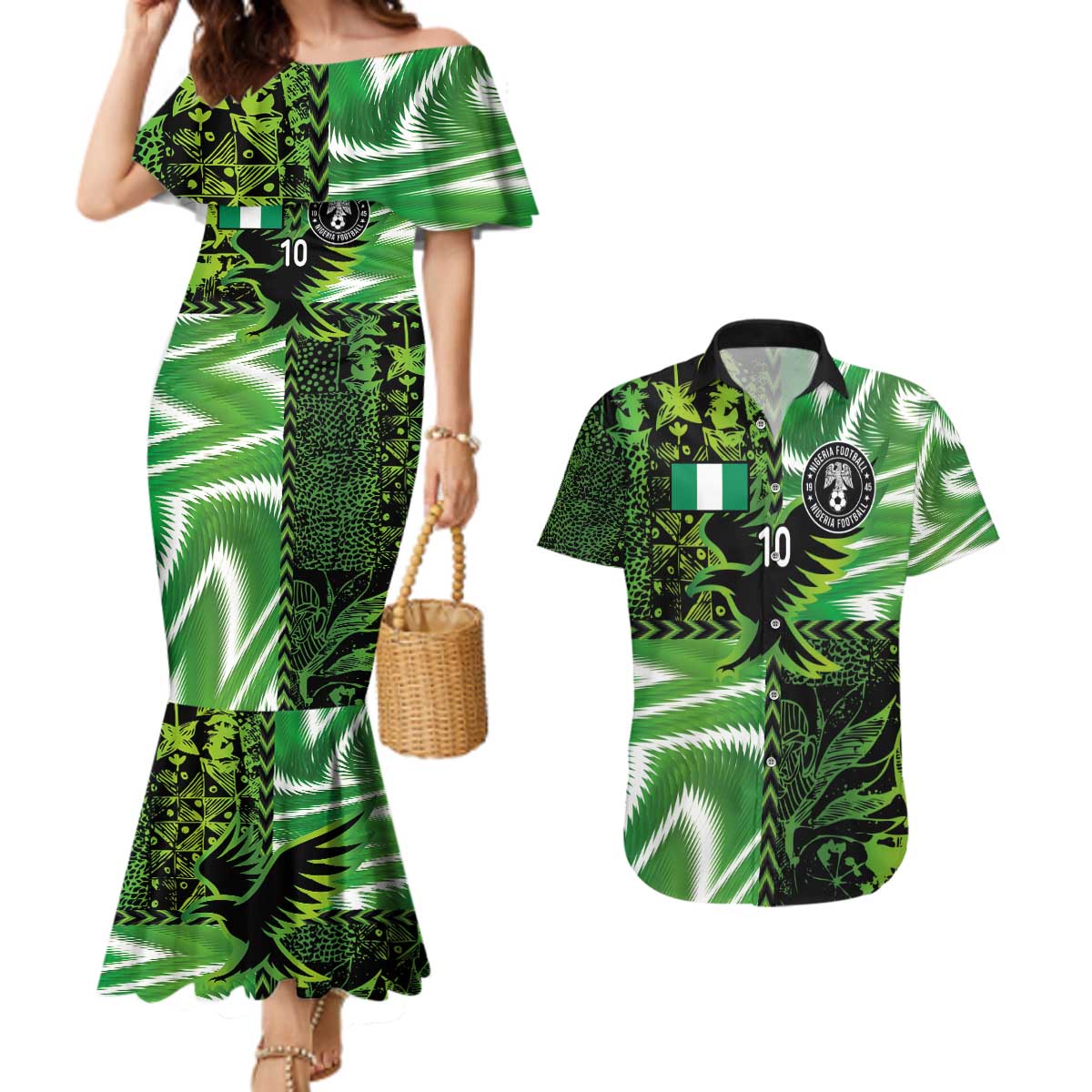 Custom Nigeria Football Couples Matching Mermaid Dress and Hawaiian Shirt Super Eagles Spirit - Wonder Print Shop