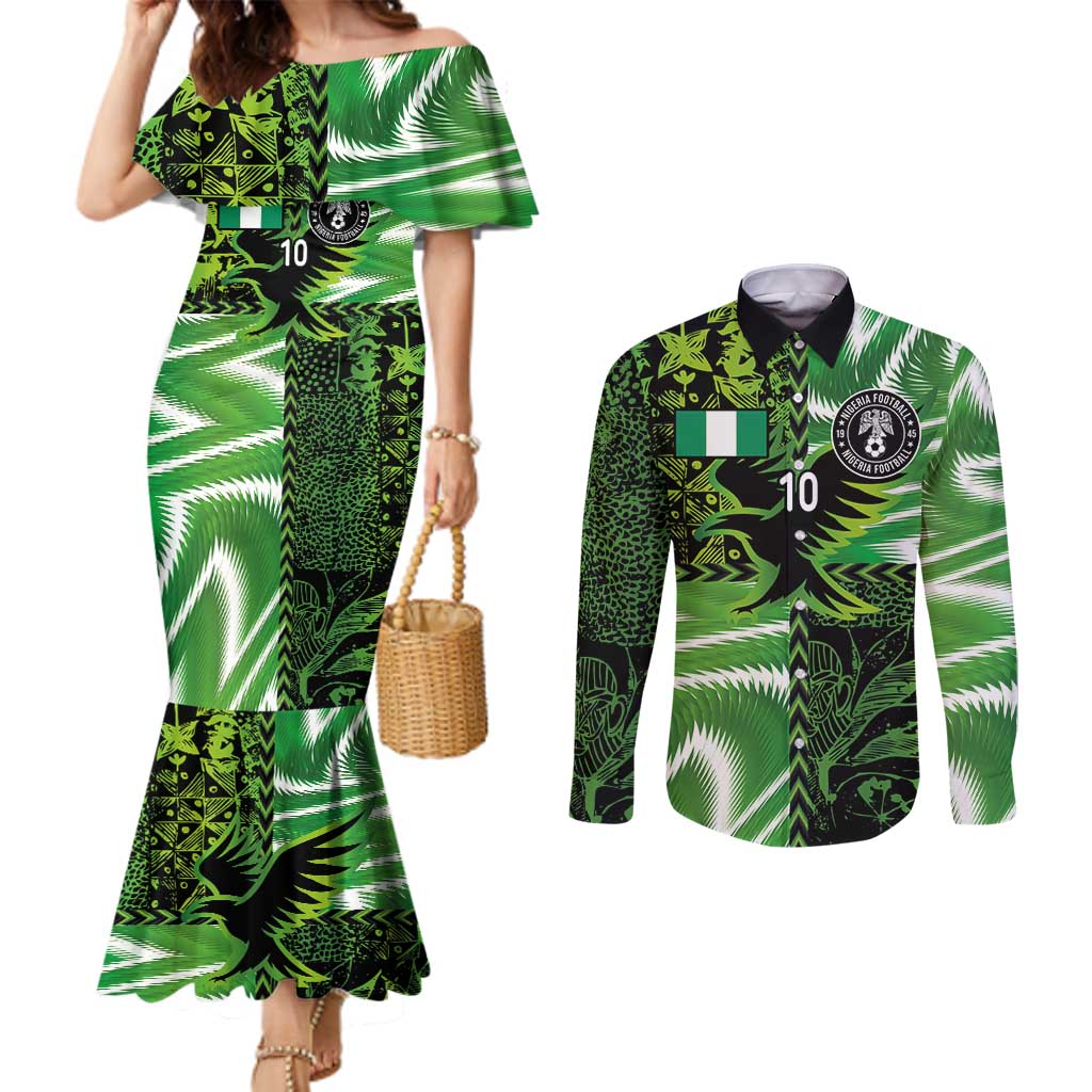 Custom Nigeria Football Couples Matching Mermaid Dress and Long Sleeve Button Shirt Super Eagles Spirit - Wonder Print Shop