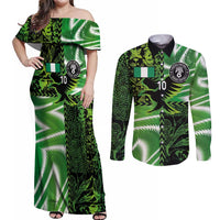 Custom Nigeria Football Couples Matching Off Shoulder Maxi Dress and Long Sleeve Button Shirt Super Eagles Spirit - Wonder Print Shop