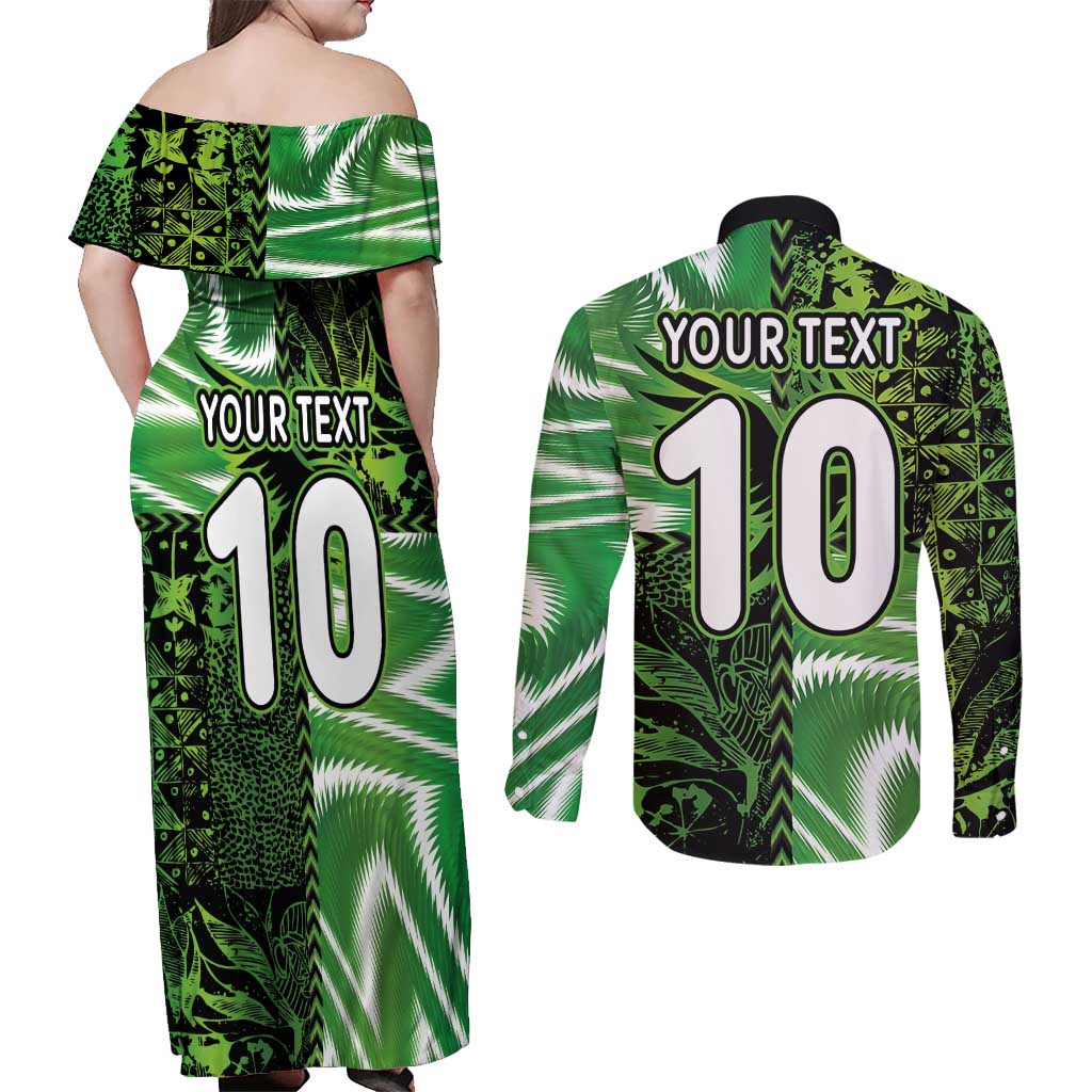 Custom Nigeria Football Couples Matching Off Shoulder Maxi Dress and Long Sleeve Button Shirt Super Eagles Spirit - Wonder Print Shop
