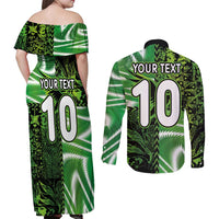Custom Nigeria Football Couples Matching Off Shoulder Maxi Dress and Long Sleeve Button Shirt Super Eagles Spirit - Wonder Print Shop