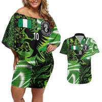 Custom Nigeria Football Couples Matching Off Shoulder Short Dress and Hawaiian Shirt Super Eagles Spirit - Wonder Print Shop