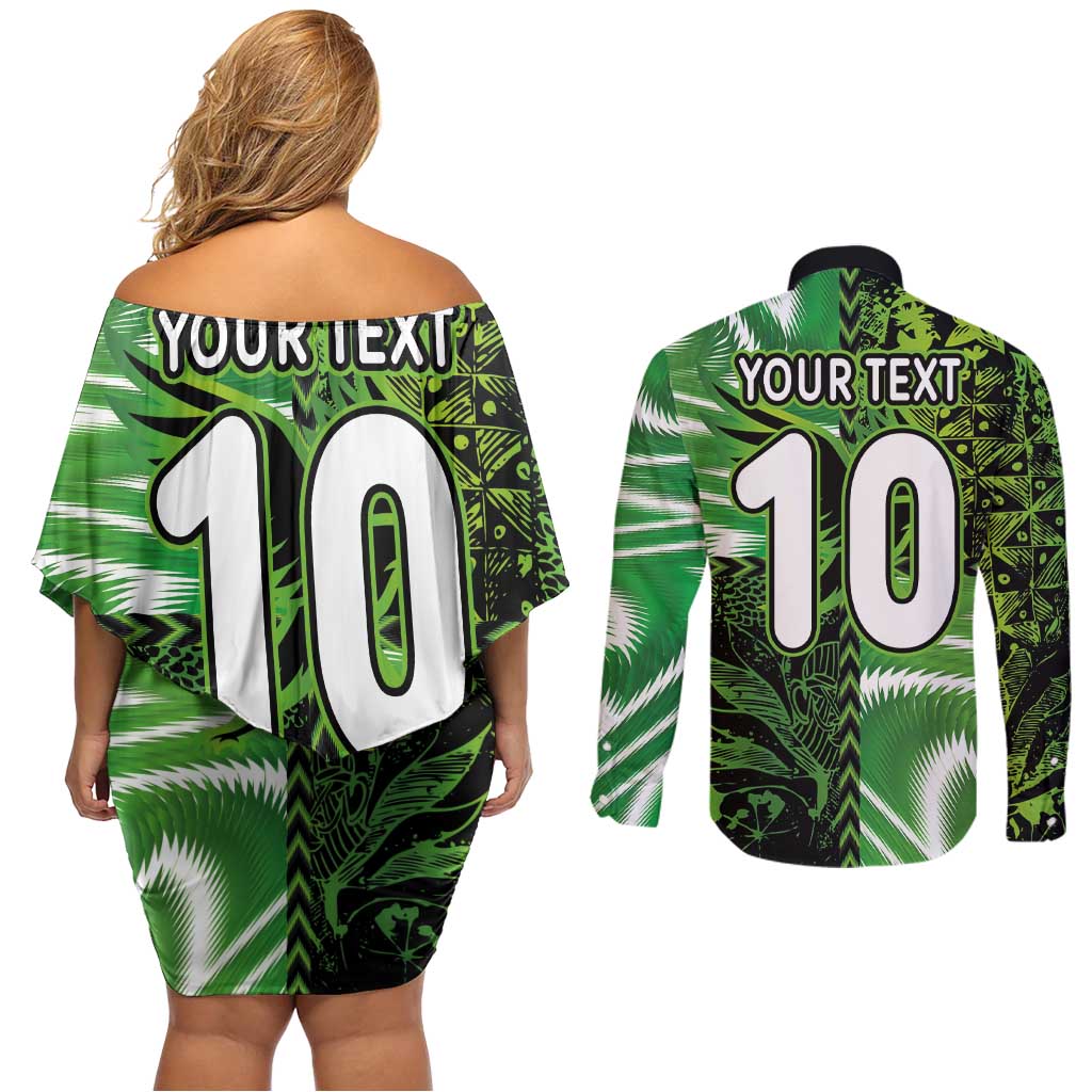 Custom Nigeria Football Couples Matching Off Shoulder Short Dress and Long Sleeve Button Shirt Super Eagles Spirit - Wonder Print Shop