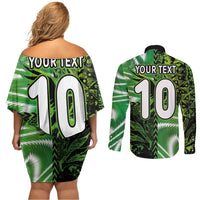 Custom Nigeria Football Couples Matching Off Shoulder Short Dress and Long Sleeve Button Shirt Super Eagles Spirit - Wonder Print Shop
