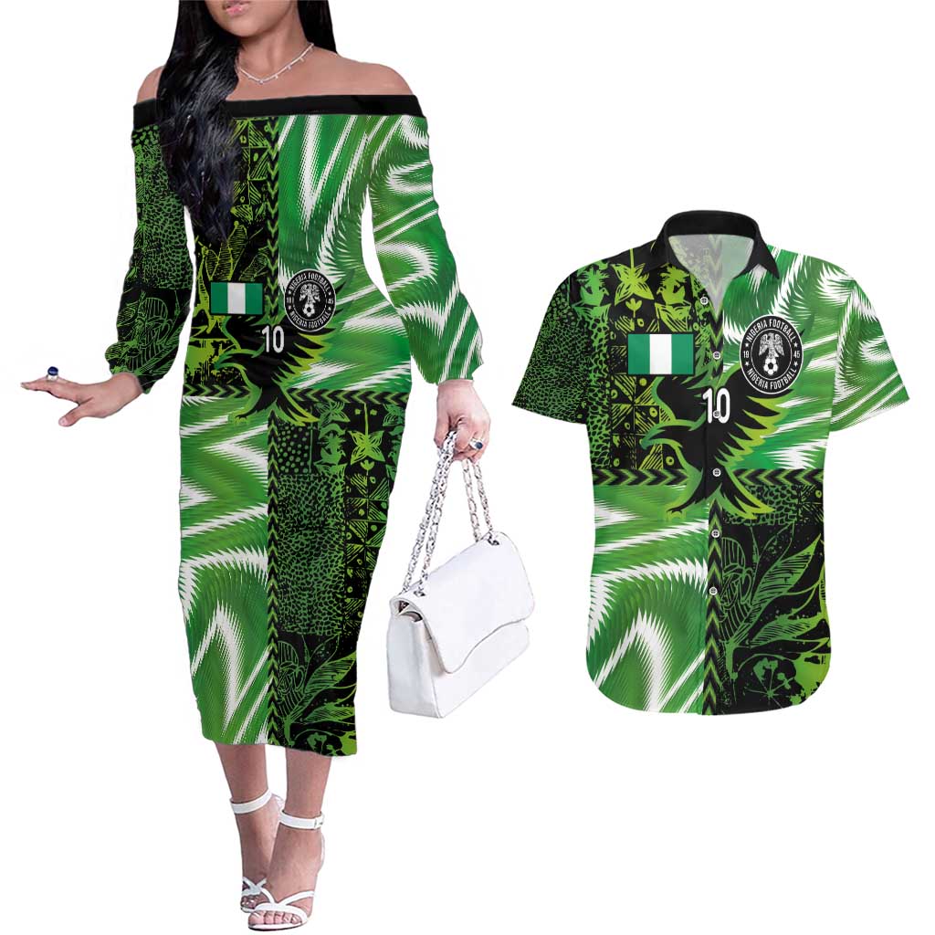 Custom Nigeria Football Couples Matching Off The Shoulder Long Sleeve Dress and Hawaiian Shirt Super Eagles Spirit - Wonder Print Shop