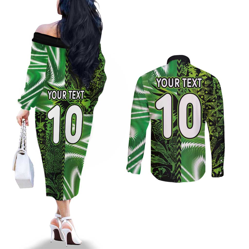 Custom Nigeria Football Couples Matching Off The Shoulder Long Sleeve Dress and Long Sleeve Button Shirt Super Eagles Spirit - Wonder Print Shop