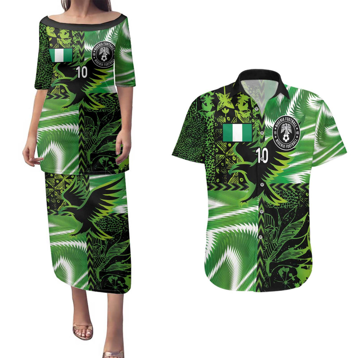 Custom Nigeria Football Couples Matching Puletasi and Hawaiian Shirt Super Eagles Spirit - Wonder Print Shop