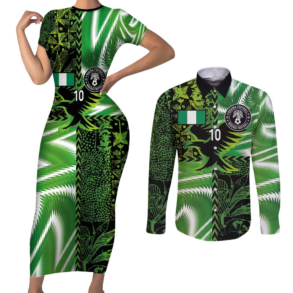 Custom Nigeria Football Couples Matching Short Sleeve Bodycon Dress and Long Sleeve Button Shirt Super Eagles Spirit - Wonder Print Shop