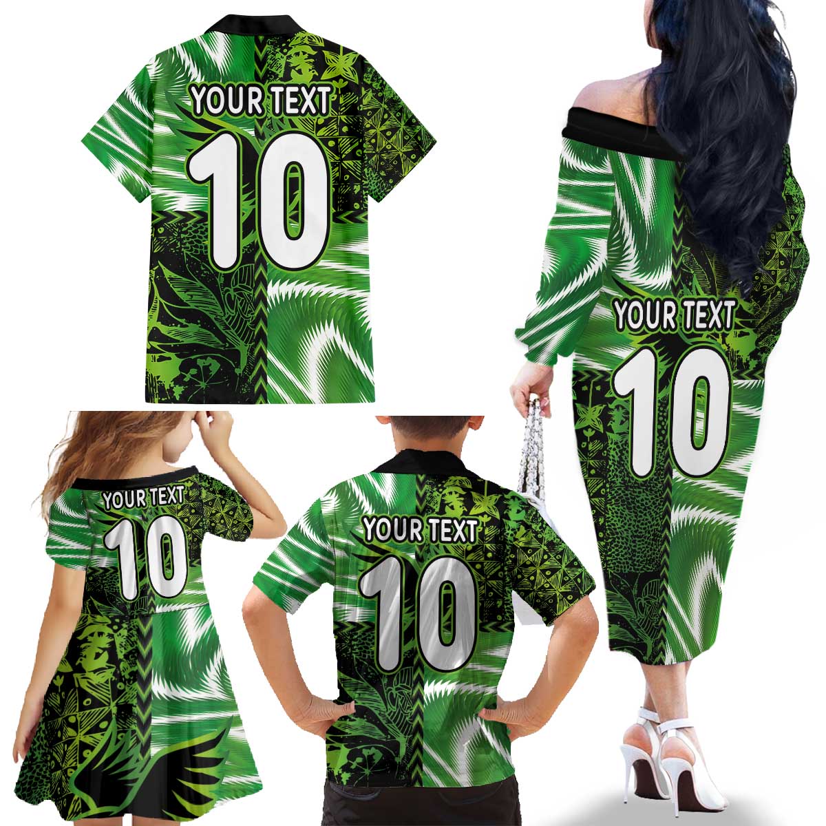 Custom Nigeria Football Family Matching Off The Shoulder Long Sleeve Dress and Hawaiian Shirt Super Eagles Spirit - Wonder Print Shop