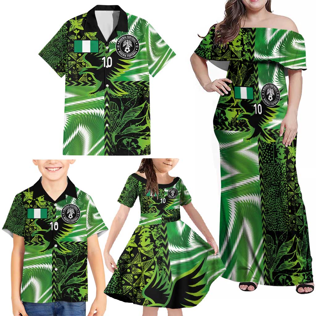Custom Nigeria Football Family Matching Off Shoulder Maxi Dress and Hawaiian Shirt Super Eagles Spirit - Wonder Print Shop