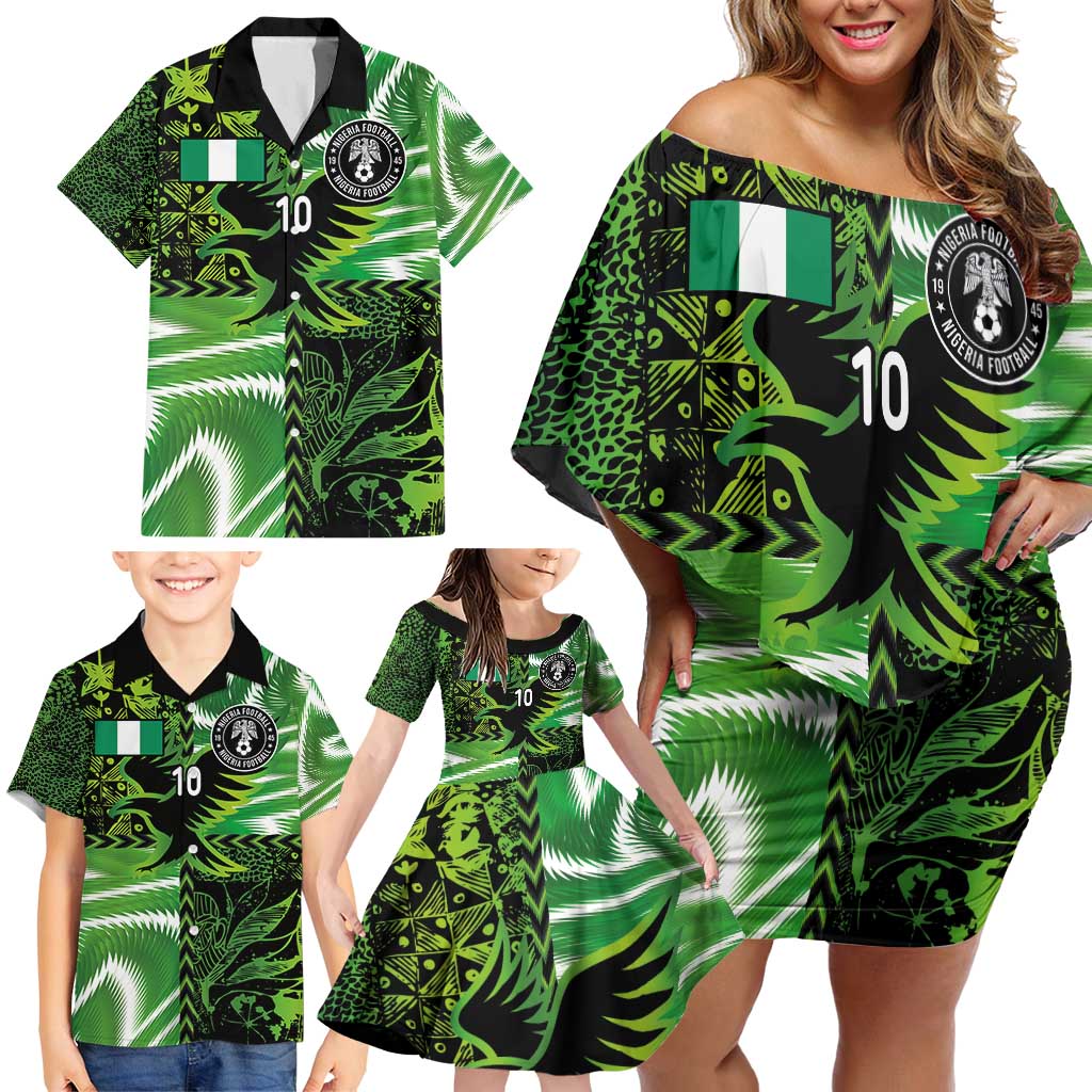 Custom Nigeria Football Family Matching Off Shoulder Short Dress and Hawaiian Shirt Super Eagles Spirit - Wonder Print Shop