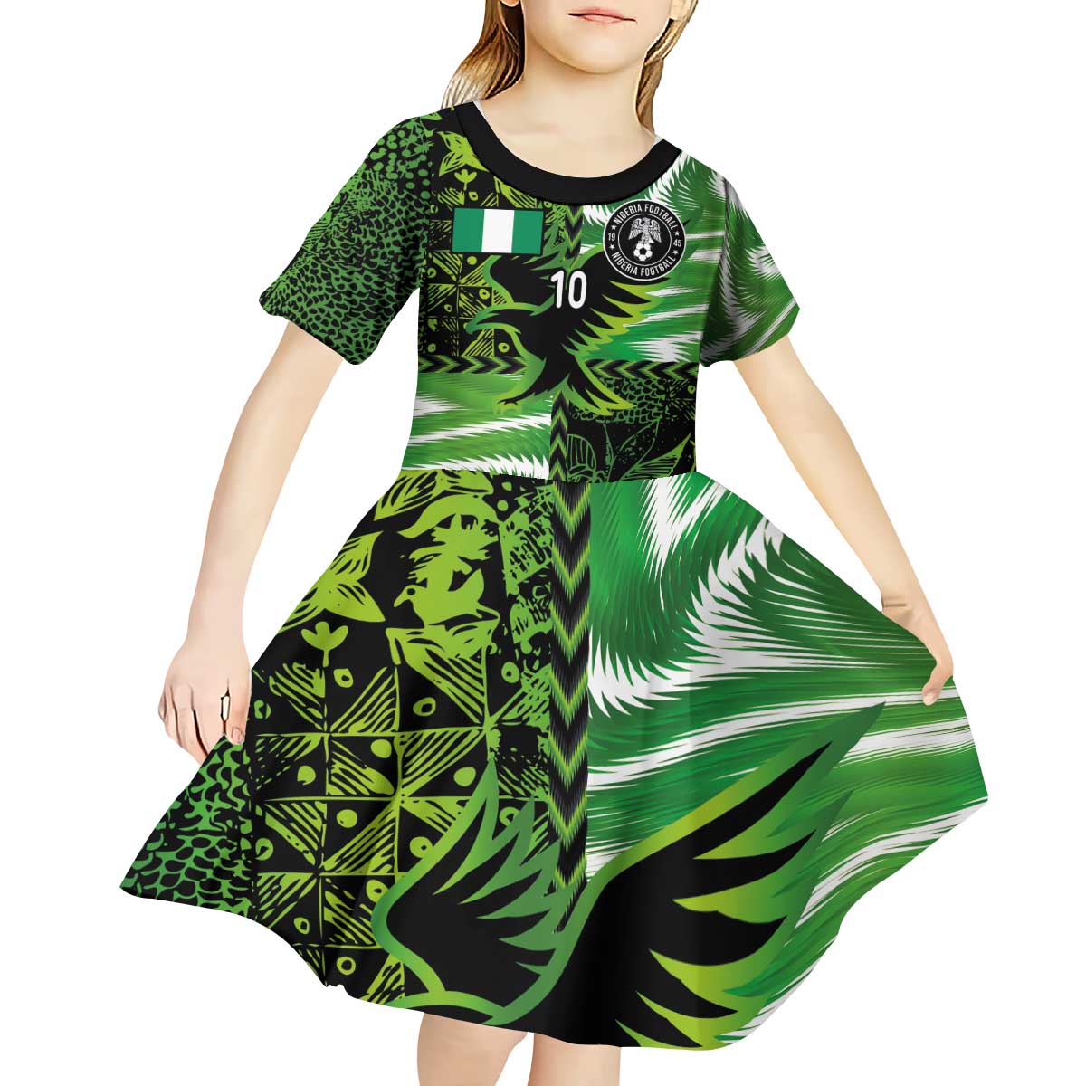 Custom Nigeria Football Kid Short Sleeve Dress Super Eagles Spirit - Wonder Print Shop