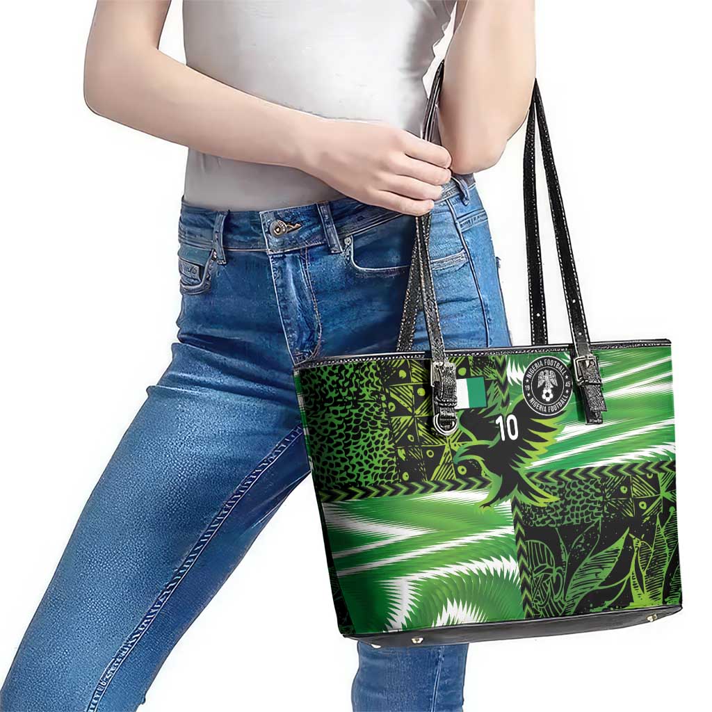 Custom Nigeria Football Leather Tote Bag Super Eagles Spirit - Wonder Print Shop