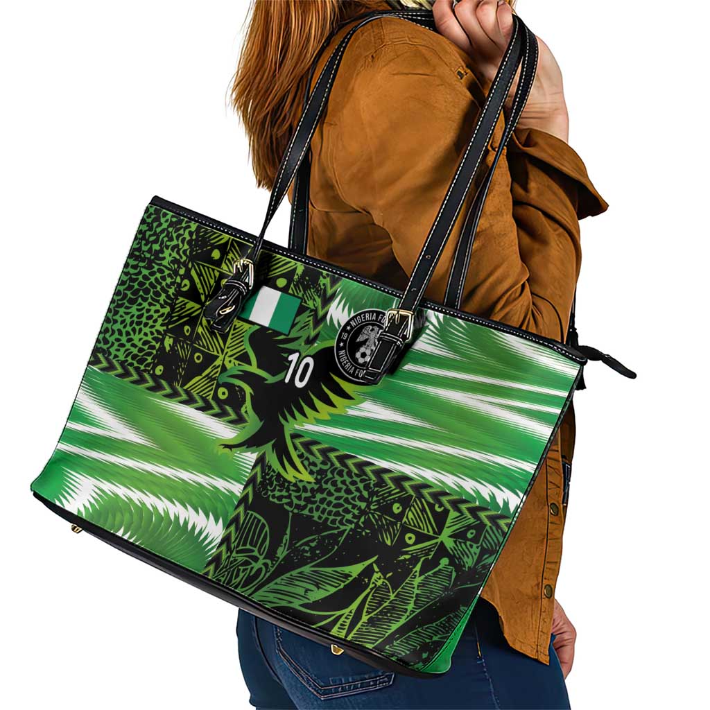Custom Nigeria Football Leather Tote Bag Super Eagles Spirit - Wonder Print Shop
