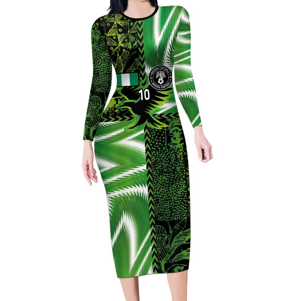Custom Nigeria Football Long Sleeve Bodycon Dress Super Eagles Spirit - Wonder Print Shop