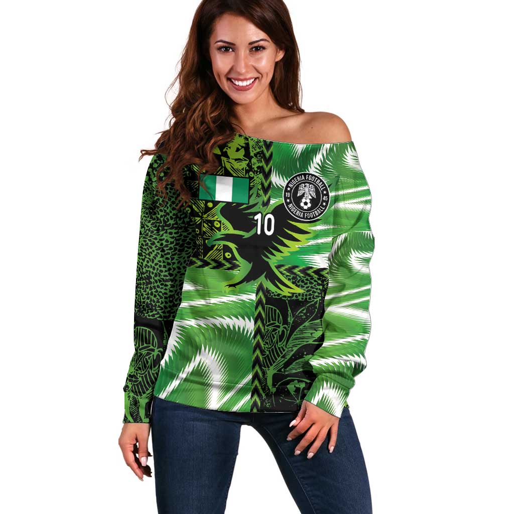 Custom Nigeria Football Off Shoulder Sweater Super Eagles Spirit - Wonder Print Shop