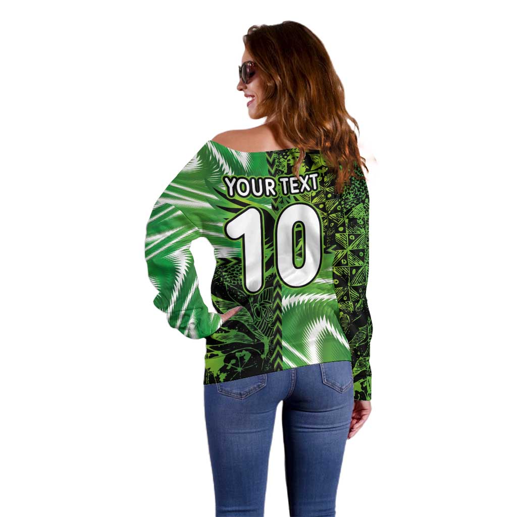 Custom Nigeria Football Off Shoulder Sweater Super Eagles Spirit - Wonder Print Shop