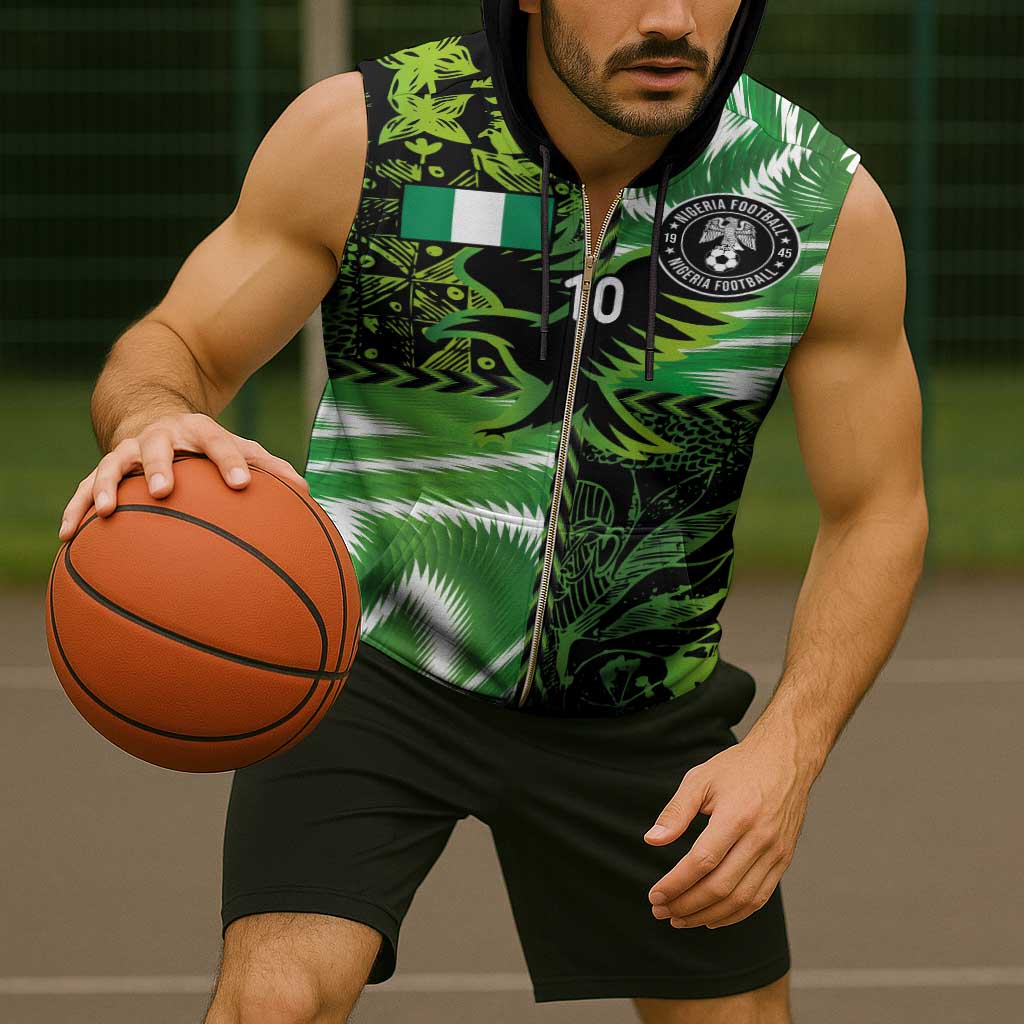 Custom Nigeria Football Sleeveless Zip Hoodie Super Eagles Spirit - Wonder Print Shop