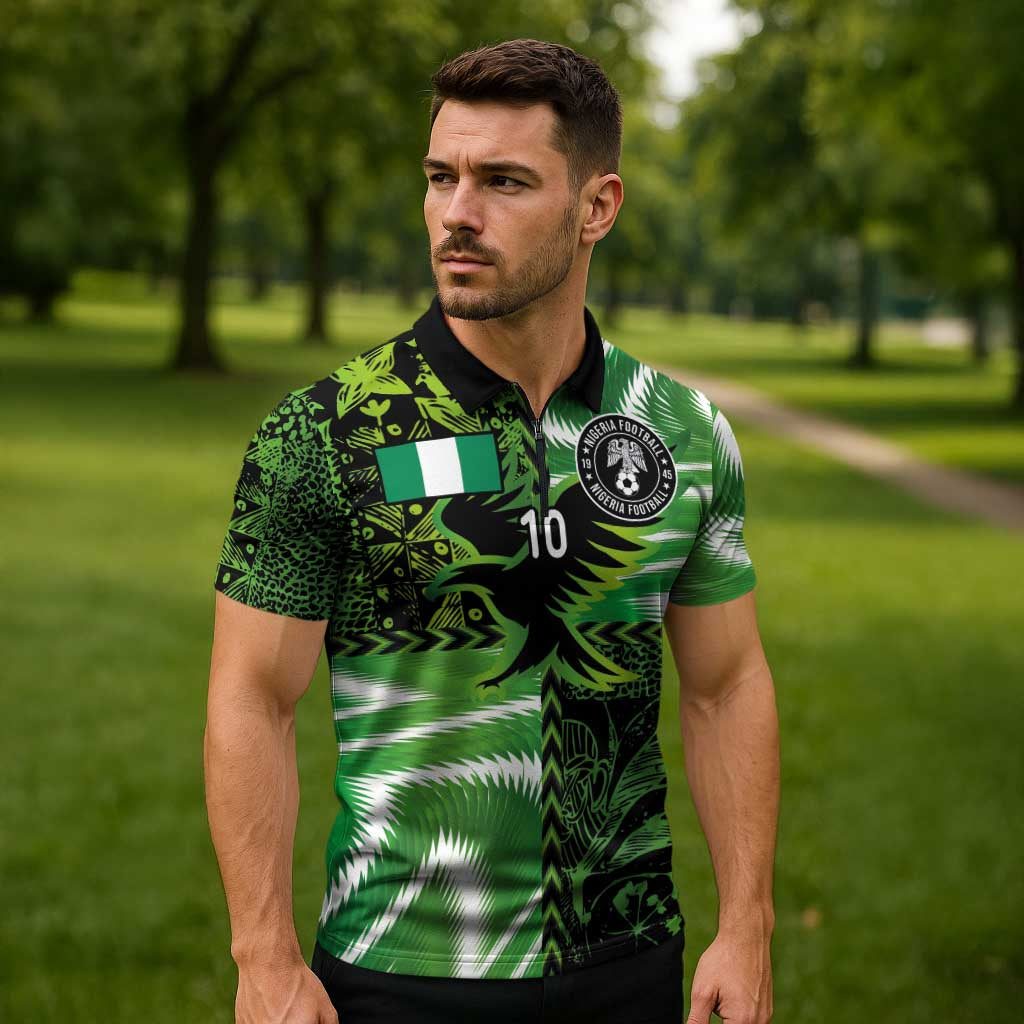 Custom Nigeria Football Zipper Polo Shirt Super Eagles Spirit - Wonder Print Shop