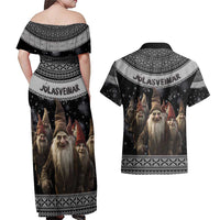 13 Yule Lads Iceland Christmas Couples Matching Off Shoulder Maxi Dress and Hawaiian Shirt Jolasveinar and Nordic Traditional Pattern - Wonder Print Shop
