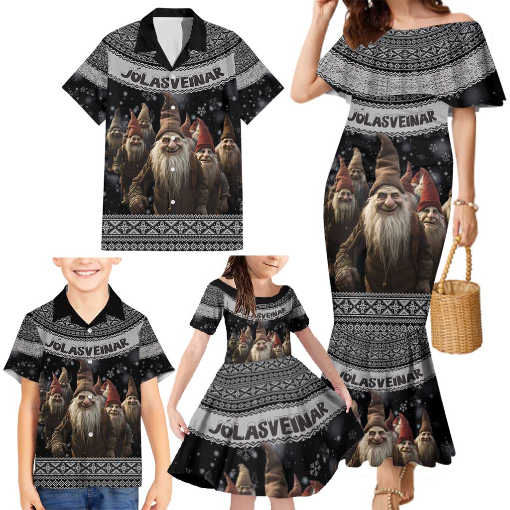13 Yule Lads Iceland Christmas Family Matching Mermaid Dress and Hawaiian Shirt Jolasveinar and Nordic Traditional Pattern - Wonder Print Shop