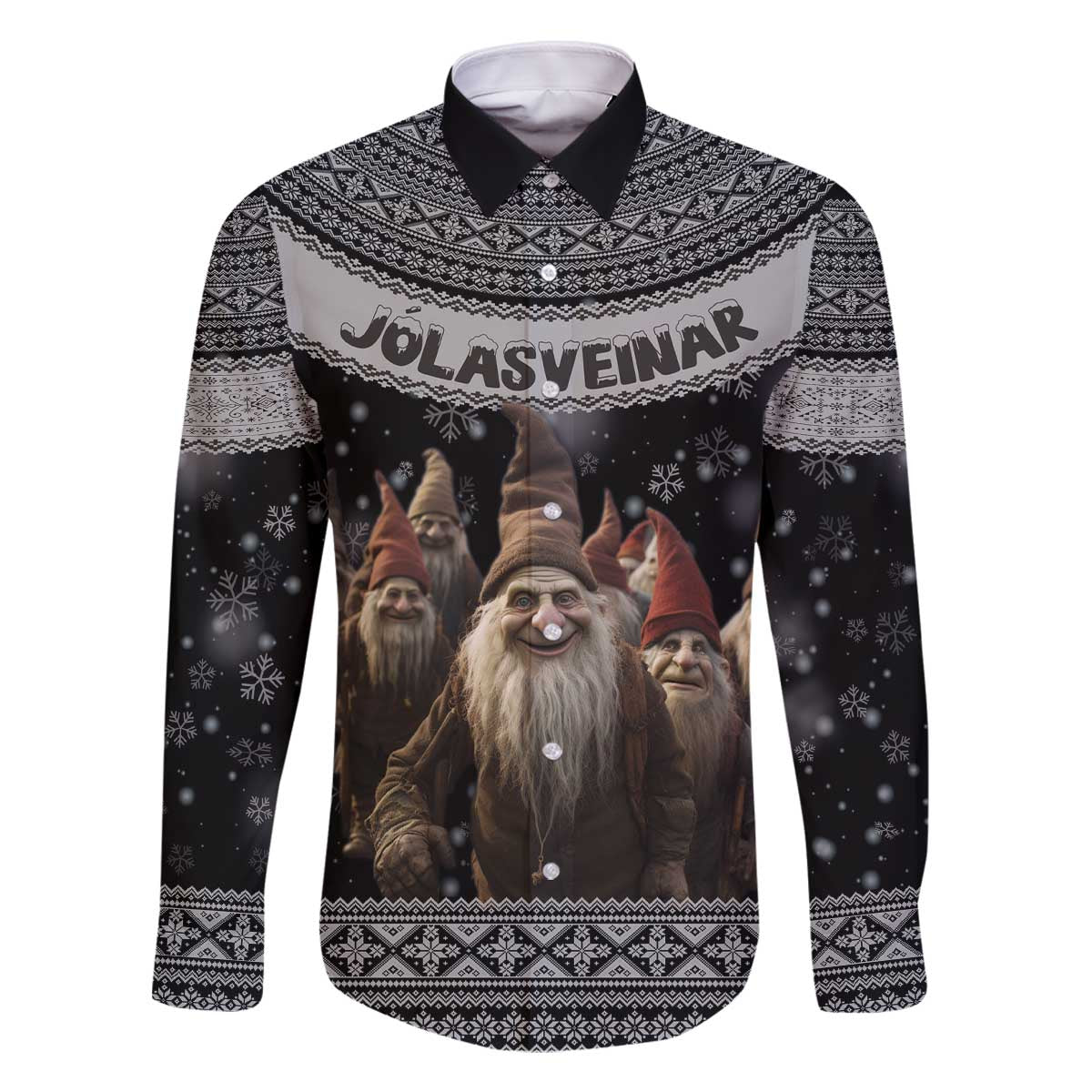 13 Yule Lads Iceland Christmas Family Matching Off The Shoulder Long Sleeve Dress and Hawaiian Shirt Jolasveinar and Nordic Traditional Pattern - Wonder Print Shop