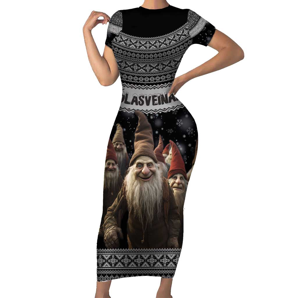 13 Yule Lads Iceland Christmas Family Matching Short Sleeve Bodycon Dress and Hawaiian Shirt Jolasveinar and Nordic Traditional Pattern - Wonder Print Shop