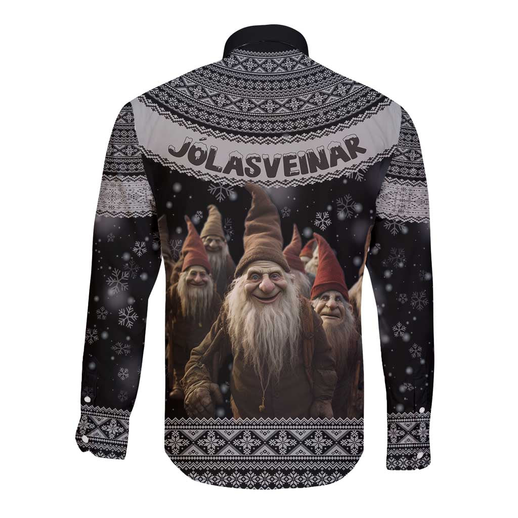 13 Yule Lads Iceland Christmas Long Sleeve Button Shirt Jolasveinar and Nordic Traditional Pattern - Wonder Print Shop