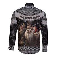 13 Yule Lads Iceland Christmas Long Sleeve Button Shirt Jolasveinar and Nordic Traditional Pattern - Wonder Print Shop