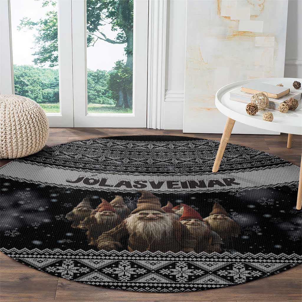 13 Yule Lads Iceland Christmas Round Carpet Jolasveinar and Nordic Traditional Pattern
